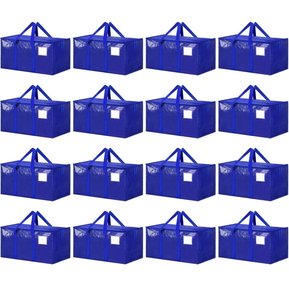 Blue 16 Pack Extra Large Heavy Duty Storage Totes For Moving and Organization