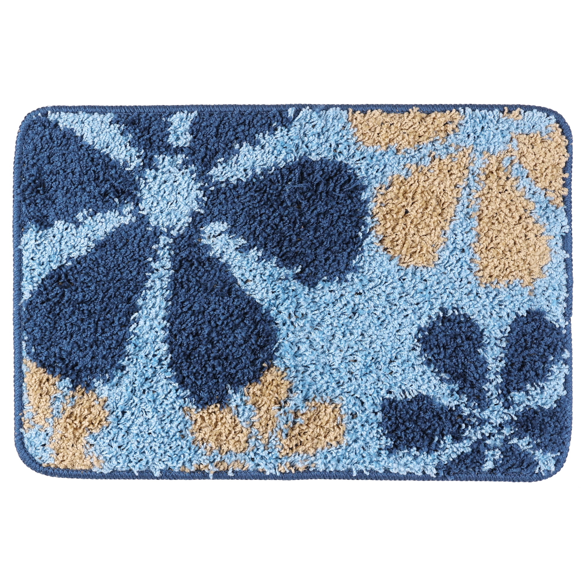 REGALWOVEN Floral Bath Mat Washable Bath Carpet for Bathroom Blue 16" x 24"