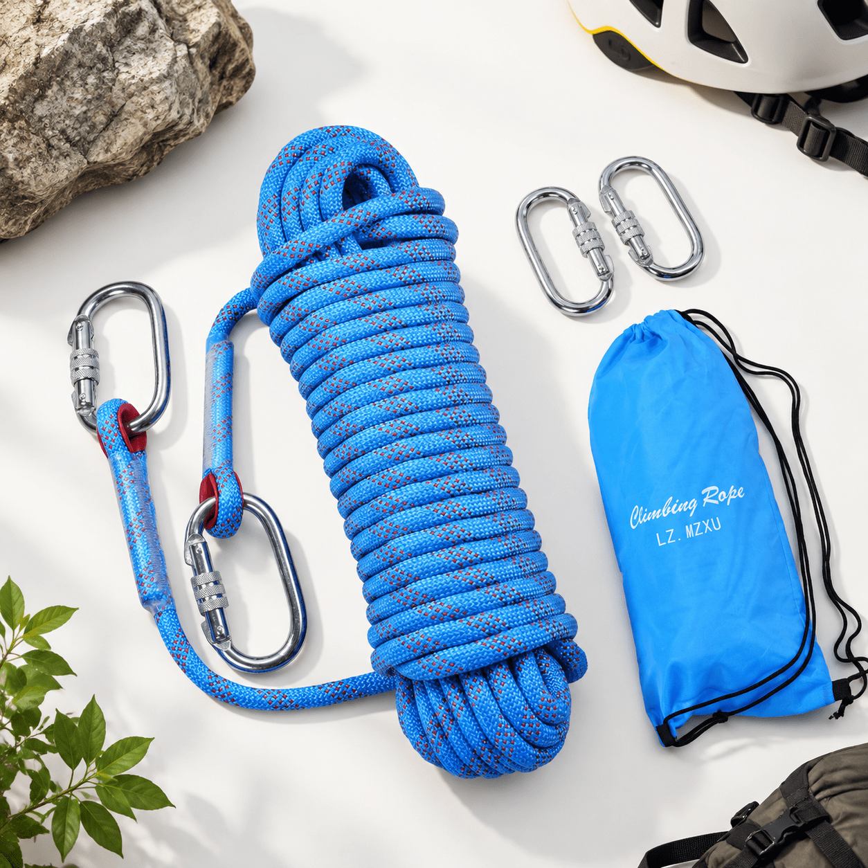 Bllue Rope Blue 165FT Static Climbing Rope for Outdoor Mountain Tree Climbing and ...