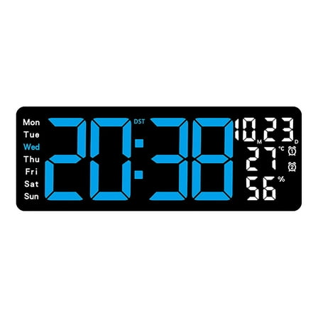 Blue 17.3 Inch Living Room Wall Clock Multifunctional Led Electronic Alarm Clock With Temperature And Humidity Display Large Size 42X15X4Cm Blue Plastic