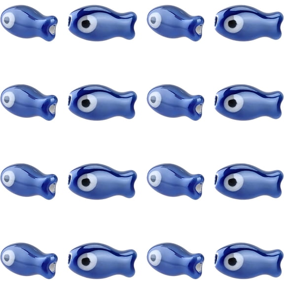 Blue 17 Pcs Porcelain Ceramic Fish Beads 3/43/8" Blue Charms Glazed Porcelain Turkish Loose Beads for Bracelet Earring Necklace DIY Jewelry Making