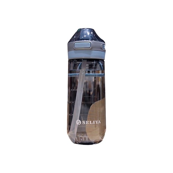 Blue 1Pc 650Ml Plastic Sports Water Bottle Pop Up Straw Lid Leak Proof Graduated Fitness Camping