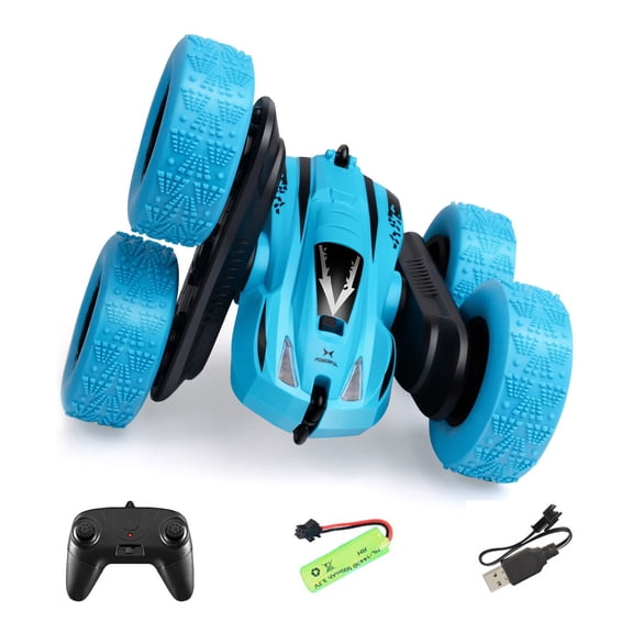 Blue 2.4G High Speed Mini Double Sided Stunt Car For Kids 360 Degree Rotating Rc Tumbling Vehicle With Lights For Boys And Girls Outdoor
