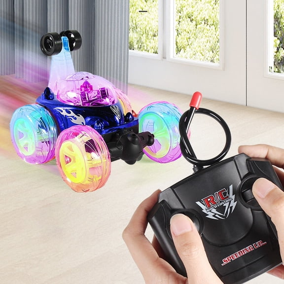 Blue 2 4G Plastic Remote Control Stunt Car For Kids Rollover Dumper Vehicle With Music Led Lights Twisting Function Blue Color