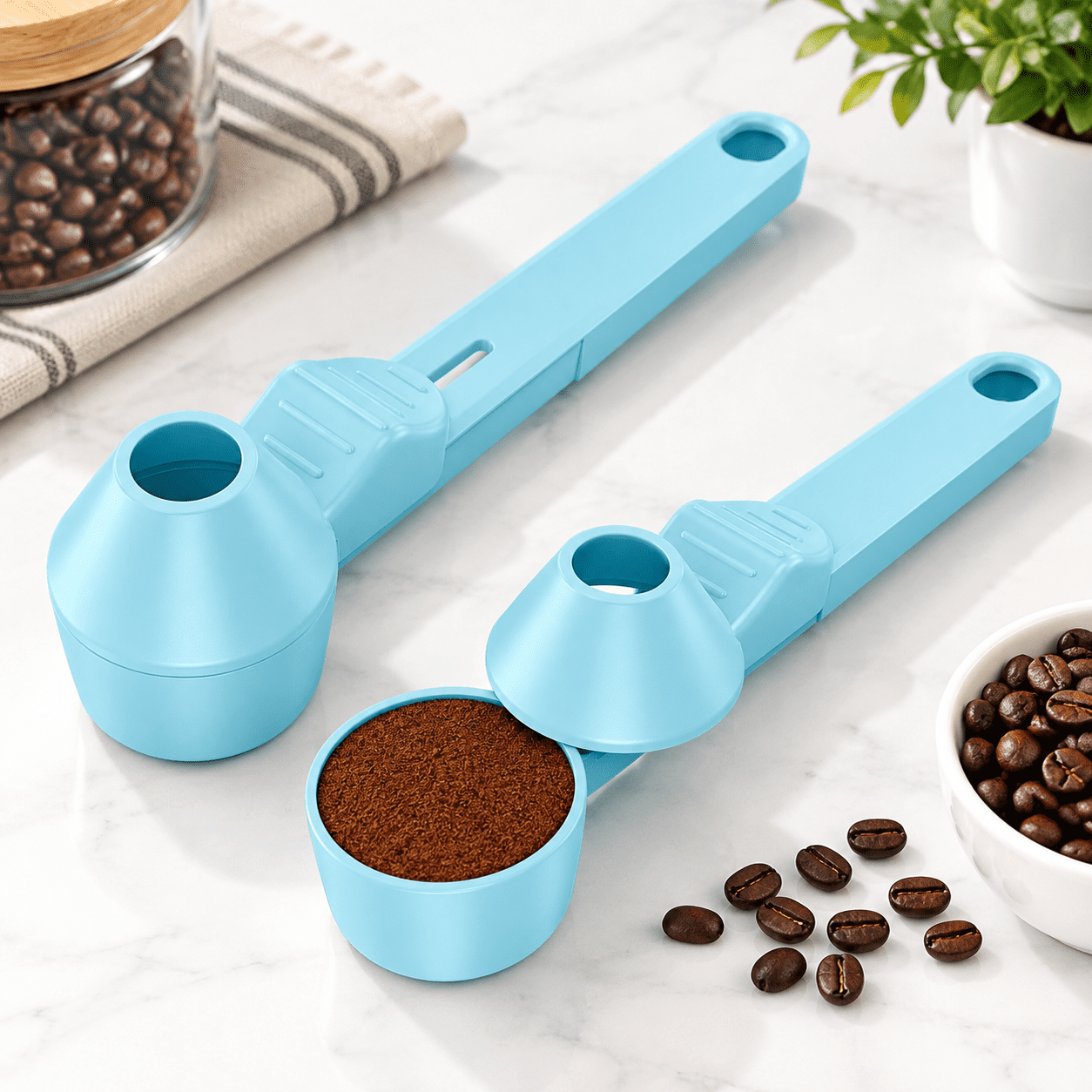 Blue 2 Pack 2 Tablespoon Capacity Kitchen Coffee Scoop With Funnel ...