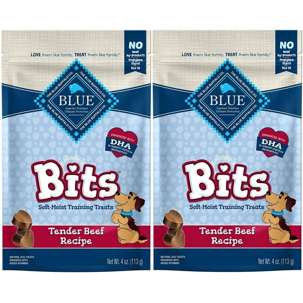 Blue 2 Pack AJH3&nbsp;of Tender Beef Recipe Bits Dog Treats, 4 Ounces Each