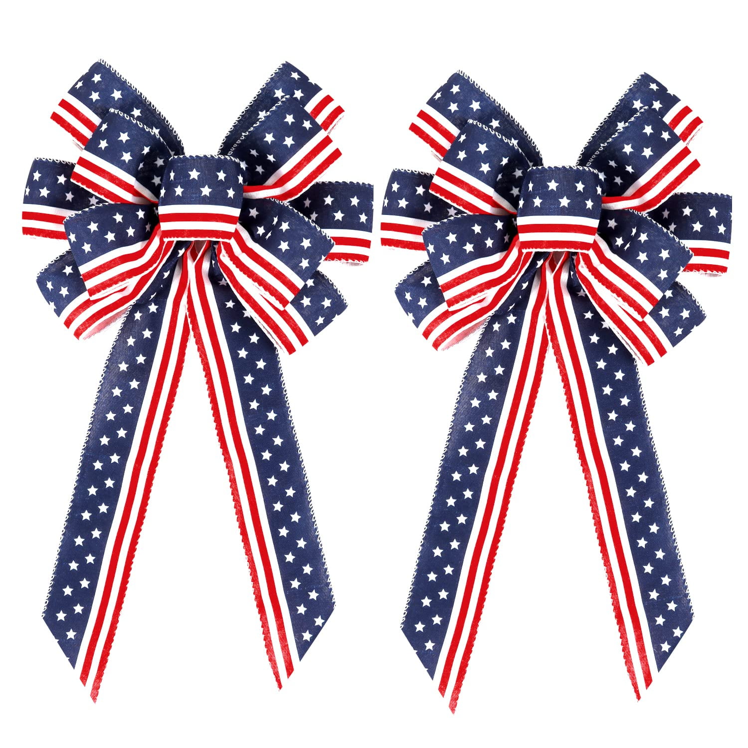 Blue 2 Pack Patriotic Ribbon Bows for Wreath and Holiday Decor