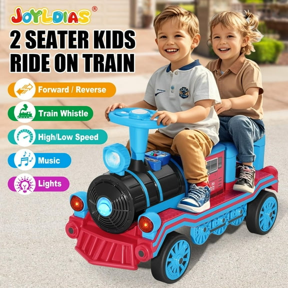 Blue 2-Seater 12V Electric Kids Ride On Train Toy Car Boys Girls Gift w/2 Speed,Music,Lights,Honk,Storage,USB,Support to 110LBS