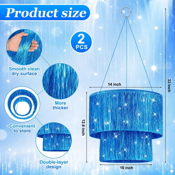 Blue 2 Tier Iridescent Fringe Tinsel Chandelier Banner Party Decoration Kit