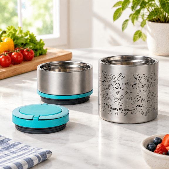 Blue 2-Tier Stainless Steel 32oz Stackable Thermal Bento Lunch Box