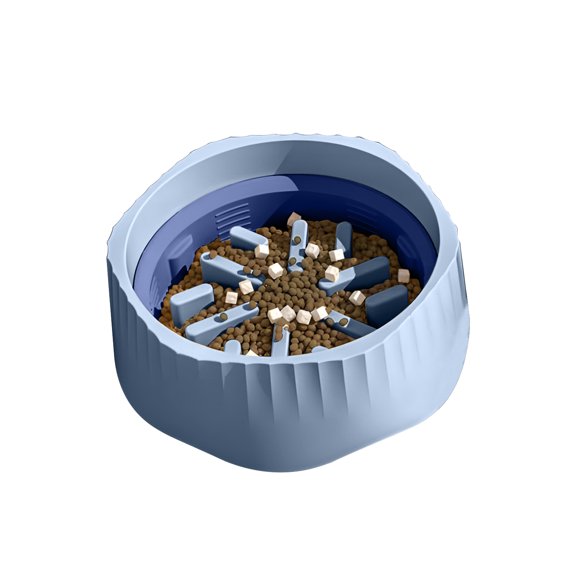 Blue 2-in-1 Pet Slow Feeder Bowl, Anti-Choke Maze Design, Switchable to Regular Bowl, Non-Slip Feet, Easy to Clean for Cats and Small Dogs