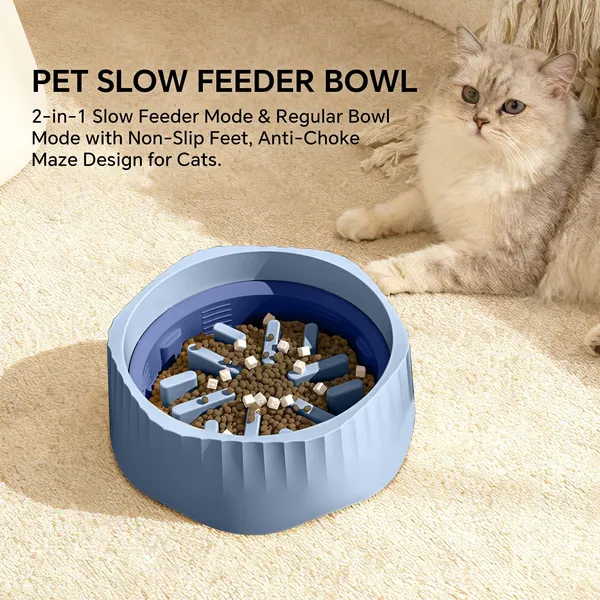 Blue 2-in-1 Slow & Fast Pet Feeding Bowl, Anti-Choke Maze Feeder with Non-Slip Base for Cats & Dogs