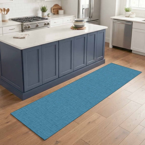 Blue 2'x6' Runner Rugs for Hallway Kitchen Bedside Non Slip Washable, Rustic Farmhouse Solid Color Entryway Rug Runners with Rubber Backing, Long Carpet Runner for Laundry Room