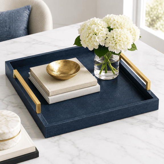 Blue 20" x 20" x 3" Decorative Serving Tray For Ottoman and Coffee Tables