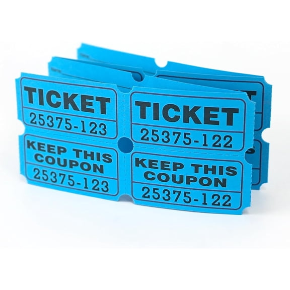 Blue 200 Double Raffle Tickets | 200pcs 50/50 double raffle tickets with bold readable numbers; ideal for events,classroom rewards and prize draws