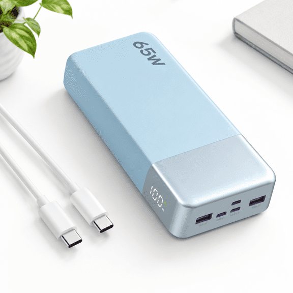 Blue 20000mAh 65W Portable Power Pack for Laptops and Multiple Devices