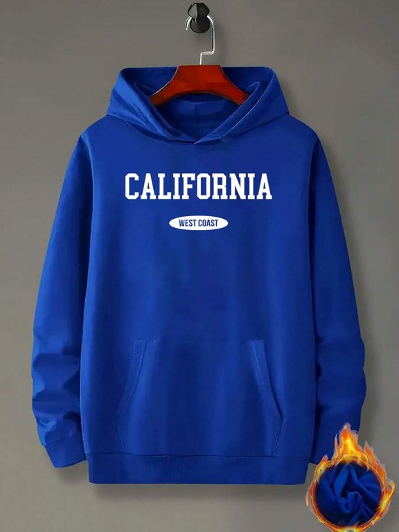 Blue 2025 Mens California West Coast Print Pullover Hoodie, Long Sleeve