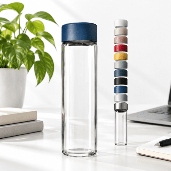 Blue 20oz Non-Insulated Borosilicate Glass Stainless Steel Water Bottle