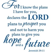 Picniva Jeremiah 2911 Bible Verse Vinyl Wall Decal, Blue, 22" x 20", Removable Self-Adhesive Home Decor for Living Room Bedroom, Door and Glass Decor