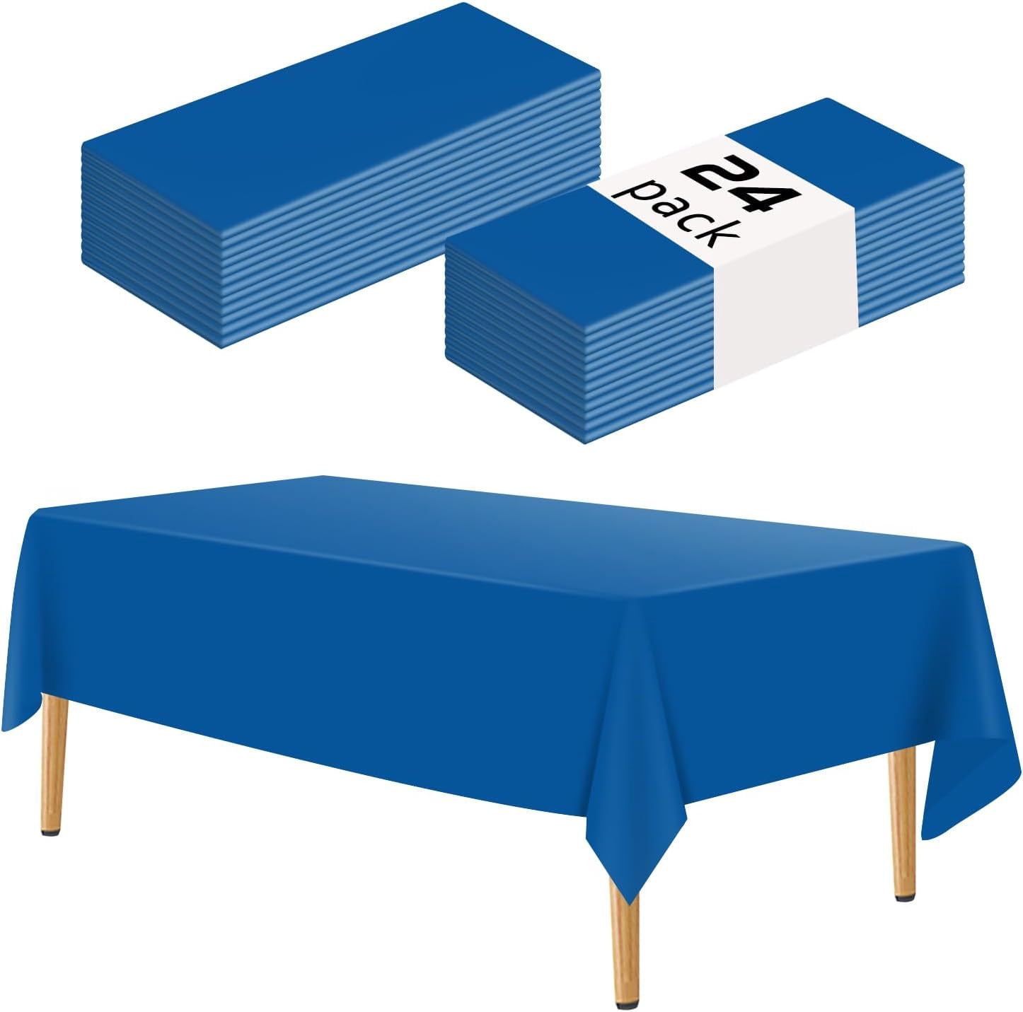 Blue 24 Pack Plastic Tablecloth 54 x 108 Inch Rectangle Disposable ...