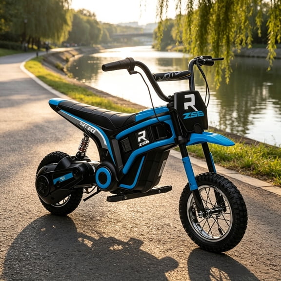 Blue 24V 350W Electric Dirt Bike - Twist Grip Throttle up to 15 MPH Ideal for Ages 13+ with Adult Supervision Required