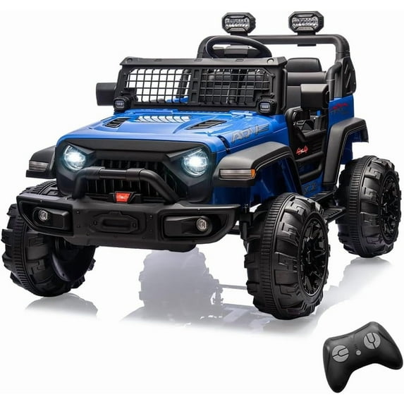Blue 24V 9Ah Two-Seater Electric Ride-On Car for Kids with Remote Control, Dual 120W Motors, 20" Extra Large Seats, LED Headlights, Storage, Bottle Holder, FM Radio, and Music for Ages 3+