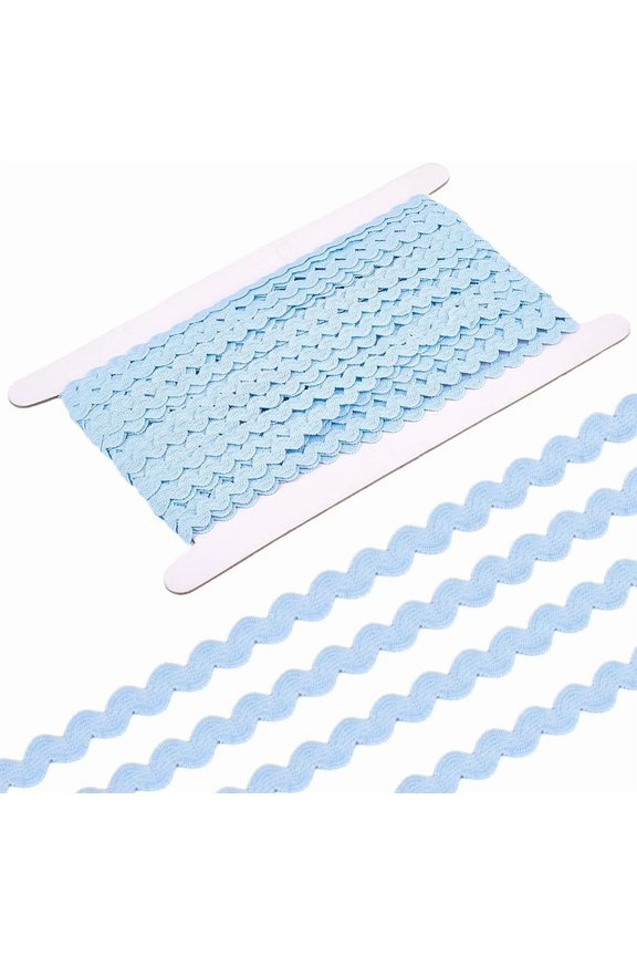 Blue 25 Yards Elastic Rick Rack Trim for Sewing 3/8 Inch RIC Rac Zig Zag Lace Wave Ribbon Wave Bending Fringe Lace Trim Light Sky Blue S Shaped Woven Fabric for DIY Crafts Wedding Dress