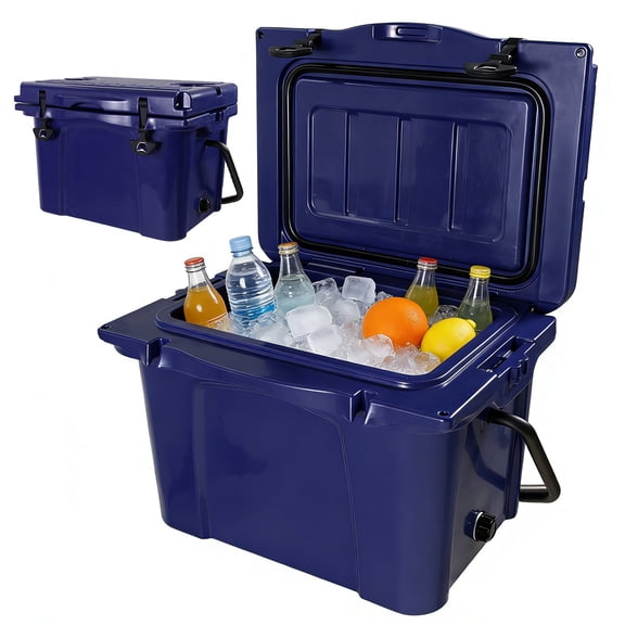 Blue 25qt Portable Cooler, Insulated Hard Cooler,igloo Marine Cooler With Bottle Opener, Cup Holder, Forming Ruler, Travel, Beach, Camping, Fishing,