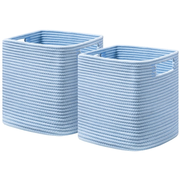 Blue 2Pack-11 X 10.5 X 10.5 Inch Cotton Rope Woven Storage Baskets