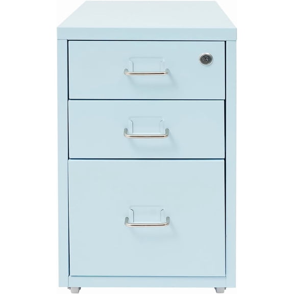 Blue 3-Drawer Vertical Metal File Cabinet with Lock & Wheels, 11"x16"x19" Lockable Rolling Cabinet