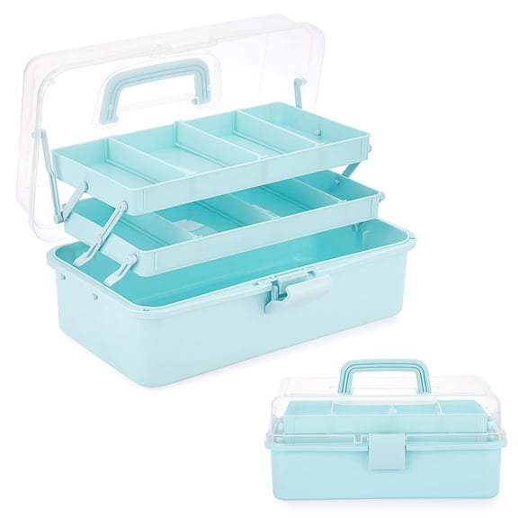 Blue 3-Layer Plastic Dividing Craft Organizer With Adjustable Spacers