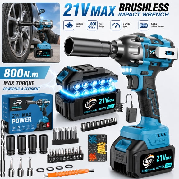 Blue 3-in-1 Cordless Hook Wrench Kit with 1 Battery and Accessories, 21V Electric Tool with Quick Charger and Toolbox