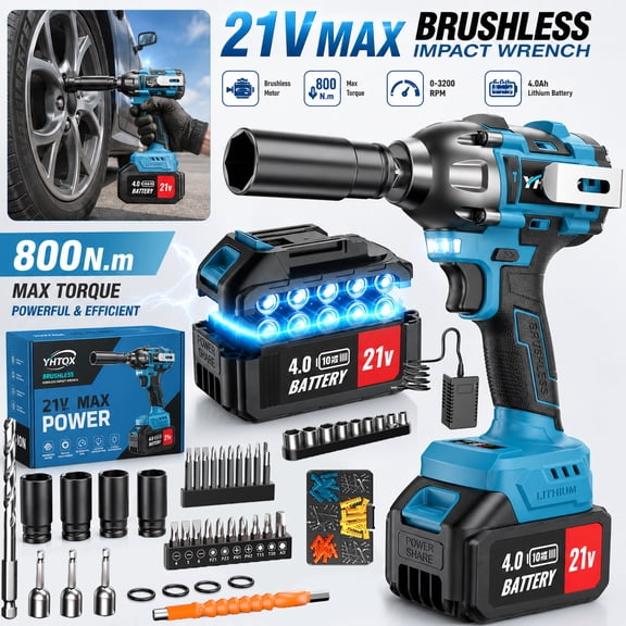 Blue 3-in-1 Cordless Hook Wrench Kit with 1 Battery and Accessories, 21V Electric Tool with Quick Charger and Toolbox