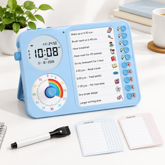 Blue 3-in-1 Visual Timer Digital Clock Task Planning Board for Home School Classroom