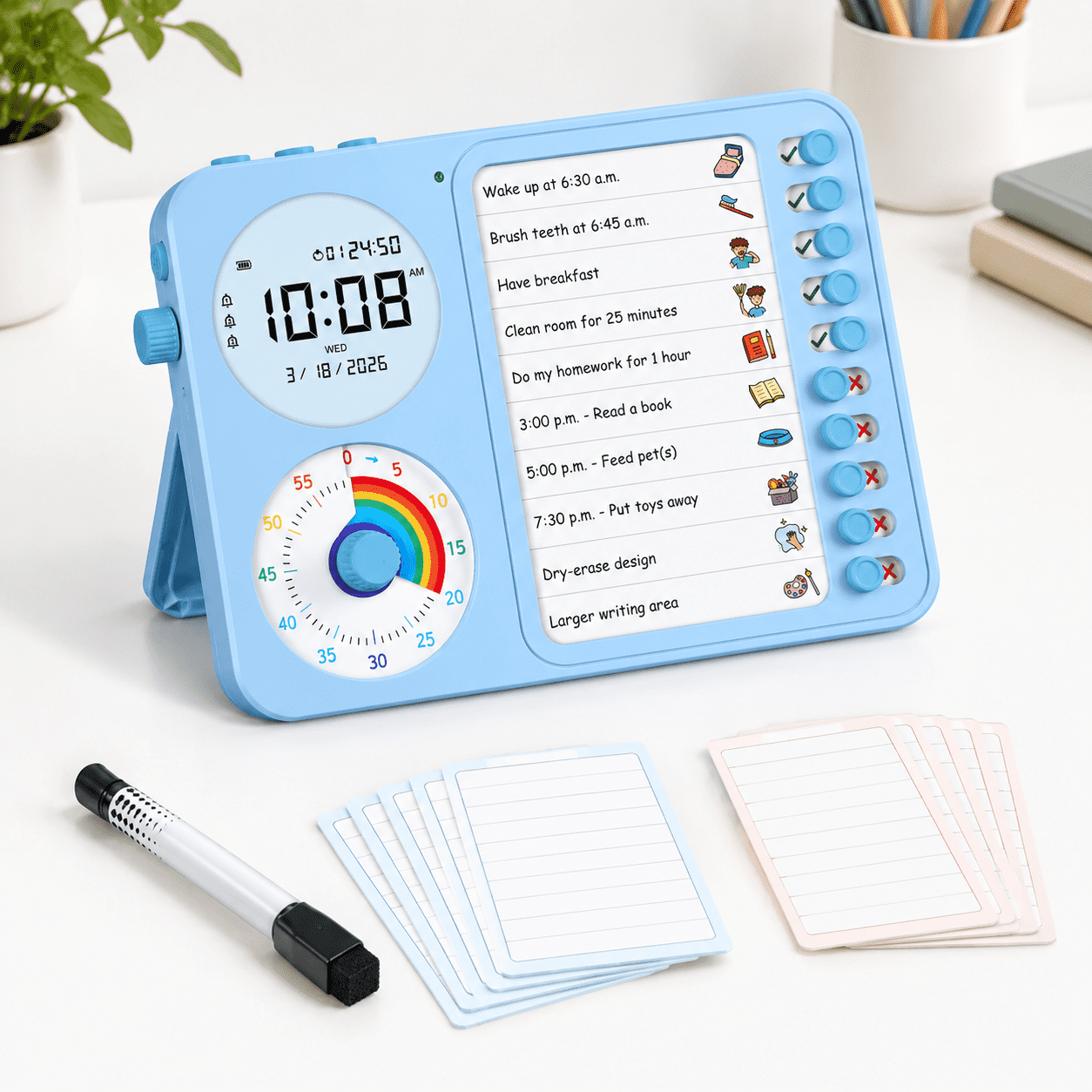 Time Keeping Display Blue 3-in-1 Visual Timer, Digital Clock, and Task Planning Board ...
