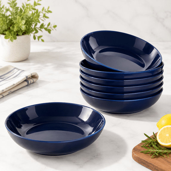 Multiple Use Store Blue 30 oz Large Porcelain Serving Bowl, Multi-Use Shallow Bowl for ...
