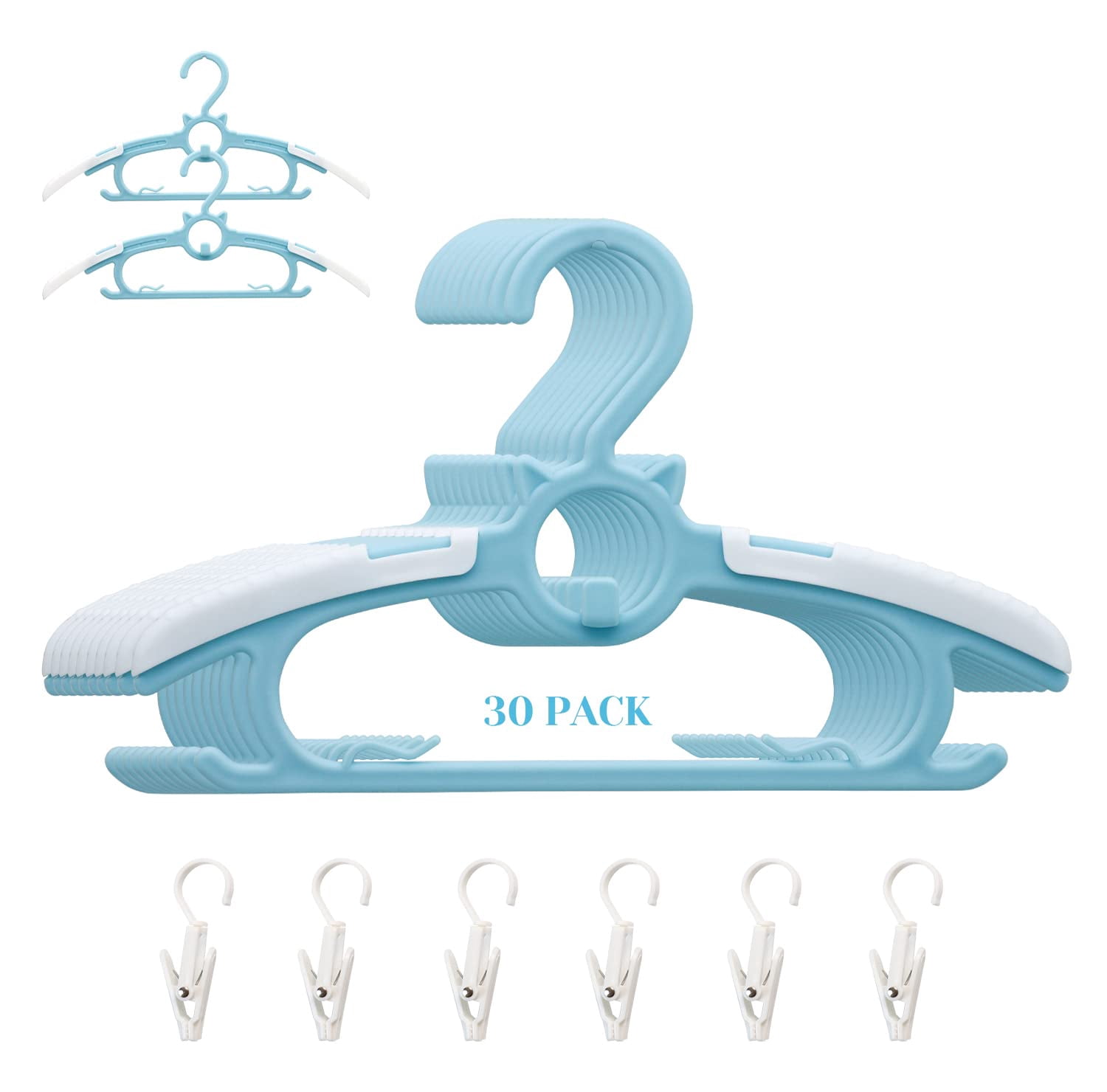Blue 30 pieces Adjustable Closet Hangers, 11-14 inch