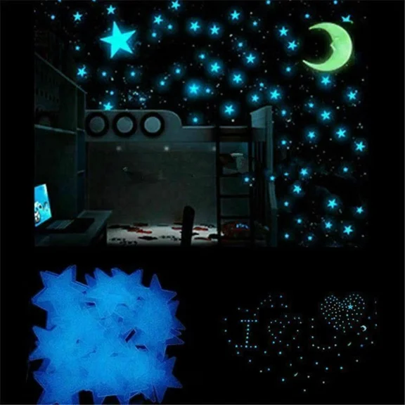 Blue 300 Home Wall Ceiling Glow In The Dark Stars With Moon Stickers Kid Decor
