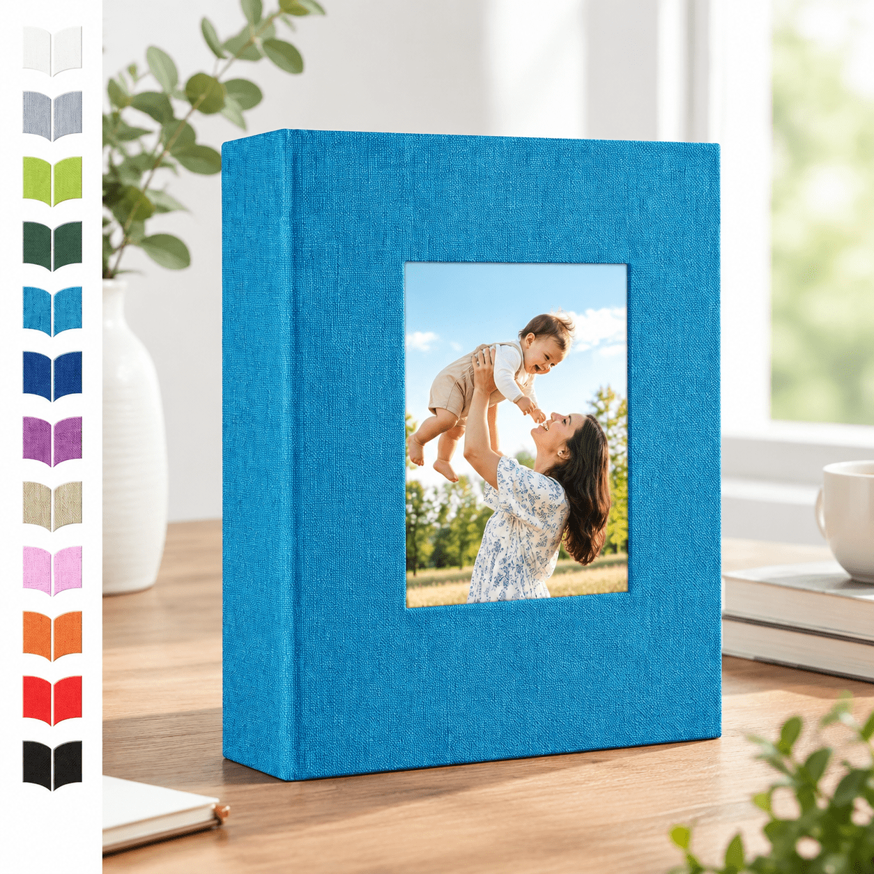 Child Memory Book Blue 300 Pockets Linen Cover 4x6 Photo Album Memory Book with Front ...
