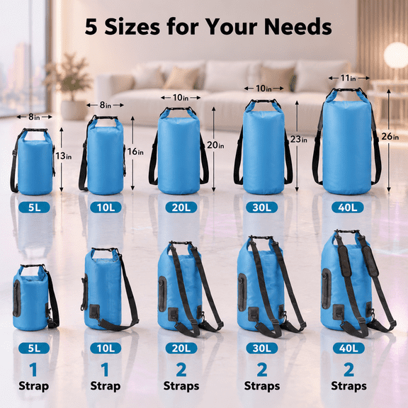 Blue 30L Waterproof Dry Bag with Phone Case for Boating Kayaking Hiking