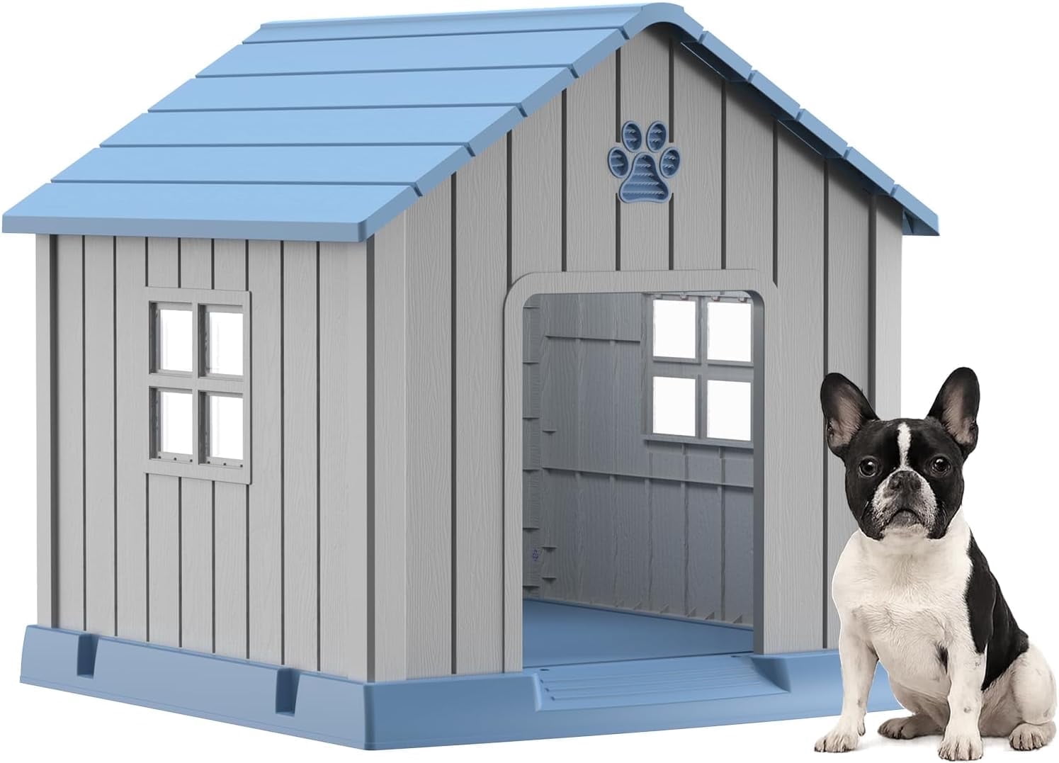 Blue 31" Indoor/Outdoor Weatherproof Dog House – Elevated Floor for Small to Large Breeds, Tool-Free Assembly