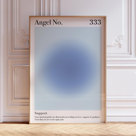 Blue 333 Angel Number Aura Bedroom Living Room Serene Decor Modern Wall Art Unframed Paper Print