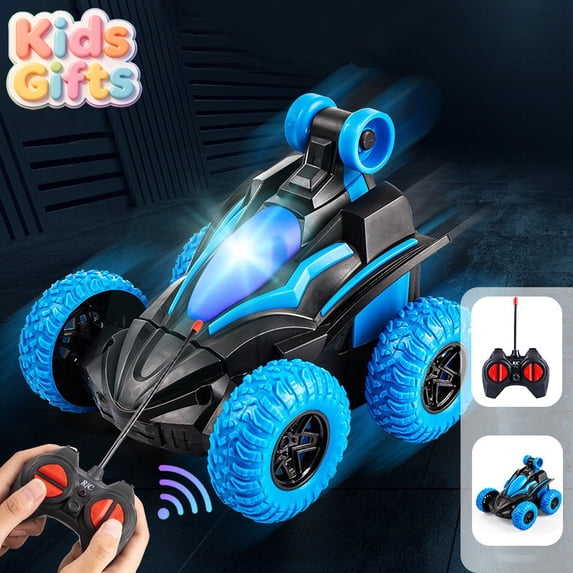 Blue 360 Flip Double Sided RC Stunt Car, Remote Control Off Road Rolling Toy Vehicle with Bright LED Lights, Crash Resistant Compact Car, Christmas Birthday Gift for Kids Boys Girls Ages 3+