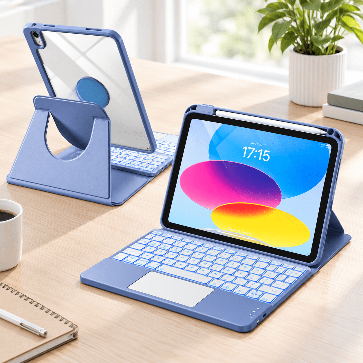 Blue 360 Rotating Case with Backlit Trackpad for iPad 11th/10th ...