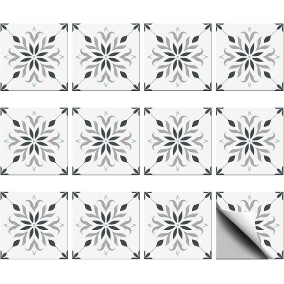 Blue 36Pcs Peel and Stick Tile Stickers Flower Mandala Backsplash Tile Decals Waterproof Self-Adhesive Square Wall Decals for Kitchen Bathroom Decoration 4x4Inch