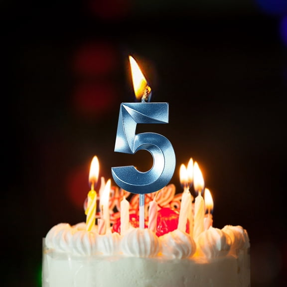 Blue 3D Number Birthday Candles, Birthday Candles for Cake, Birthday Candles Numbers, 0-9 Extended Big Number Cake Toppers, 3D Design Cake Decorations Candles 1Pcs (Number 5)
