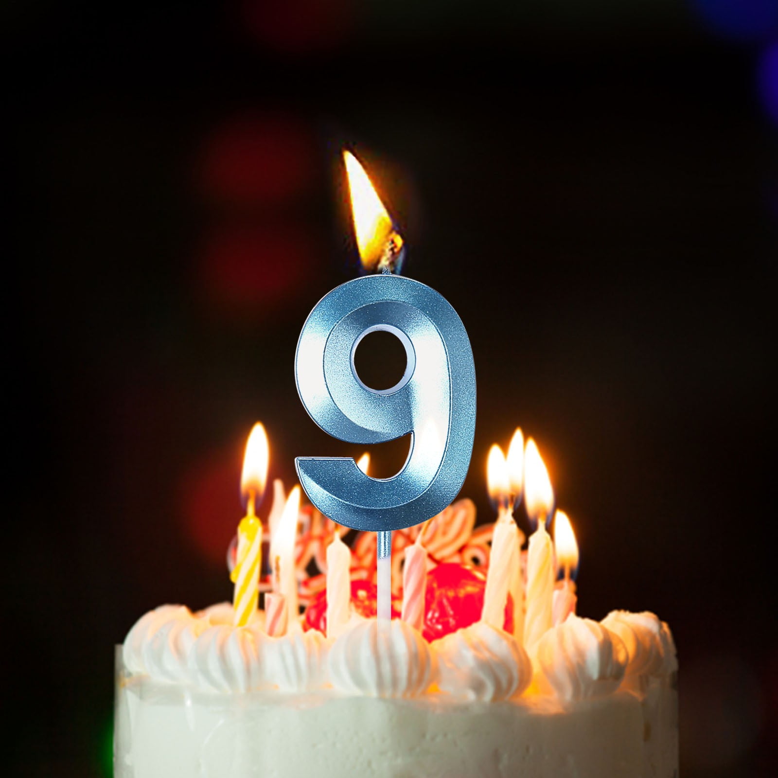 Blue 3D Number Birthday Candles, Birthday Candles for Cake, Birthday Candles Numbers, 0-9 Extended Big Number Cake Toppers, 3D Design Cake Decorations Candles 1Pcs (Number 9)