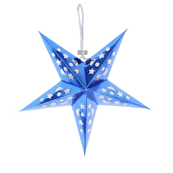 Blue 3D Star Paper Lantern, 36-Inch (90Cm) Hanging Star Decor With Star Cutouts For Festivals, Birthdays, Mall Decorations, Party Scene Arrangements