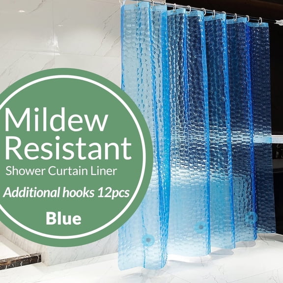 Blue 3D Water Cube Shower Curtain Liner & Hooks, MAZBFF 72 "x72" PEVA Mouldproof Plastic Shower Curtain Liner & 12 Hooks, No Odors, Eco Friendly