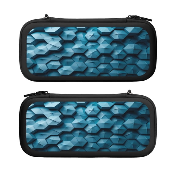 Blue 3d Hive, Carrying Case For Nintendo Switch & OLED Version, Eva Lightweight Shockproof Protective Pouch Case for Game Console & Accessories with 10 Game Card Slot & Wristband, Black